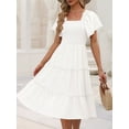 thumbnail image 6 of Women'S Summer Casual Flutter Sleeve Square Neck Smocked Midi Dress White XL, 6 of 7