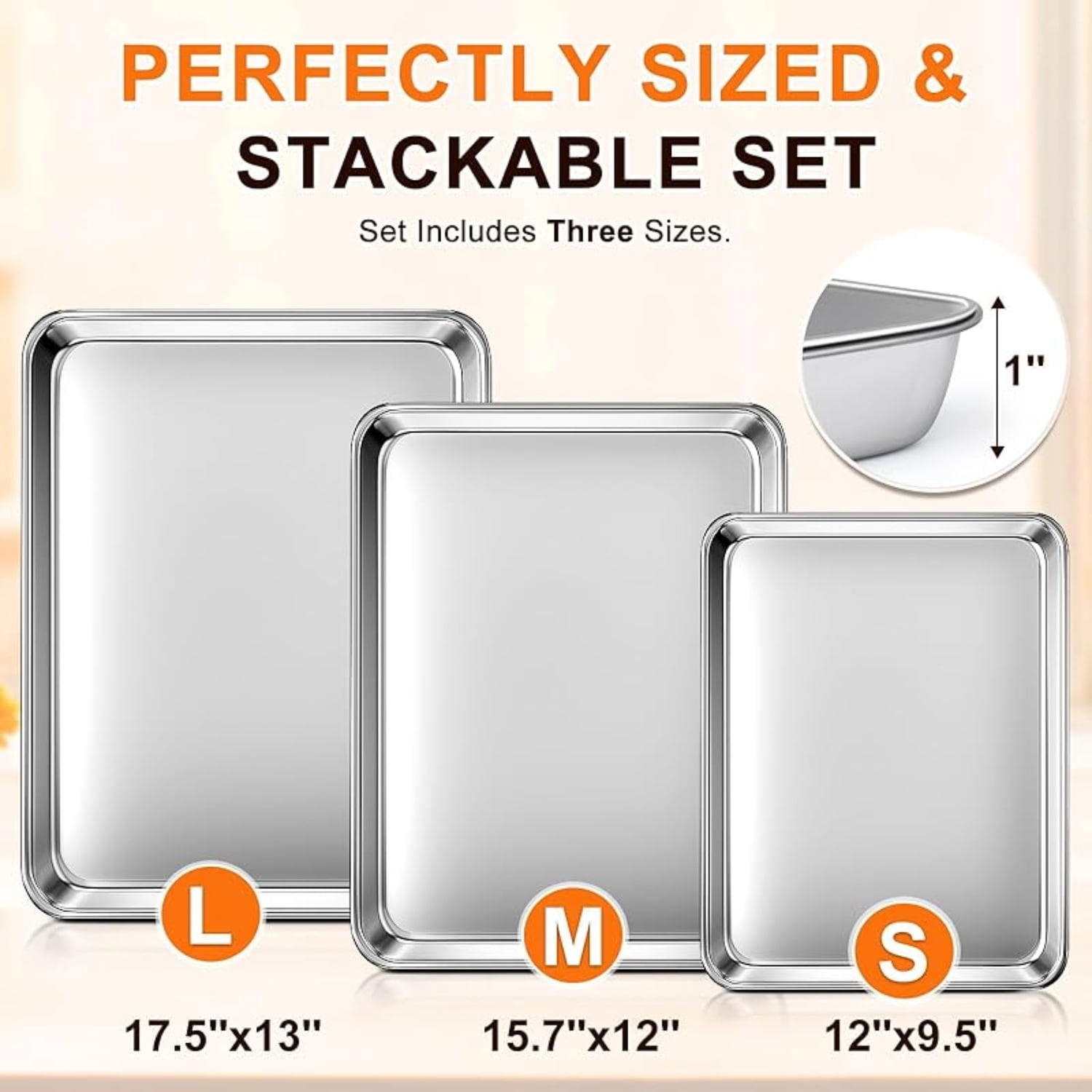 Baking Sheet Set of 2, Commercial Grade Stainless Steel Cookie Sheets for Baking, 18 x 13 Inch Thicker Large Baking Pans Oven Tray, Warp Resistant Nonstick Half Sheet Pan, Nontoxic & Heavy Duty