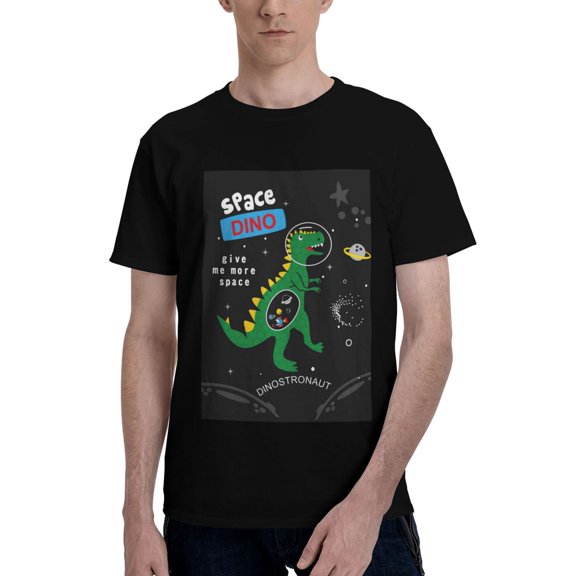 Bingfone Space Dino Cartoon Black Men'S Loose Fit Short-Sleeve Pocket T-Shirt
