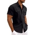 thumbnail image 6 of Men's Linen Short Sleeve Button Down Shirt, Casual Lapel Collar Double Chest Pockets Summer Beach Work Shirts for Men, S-3XL, 6 of 7