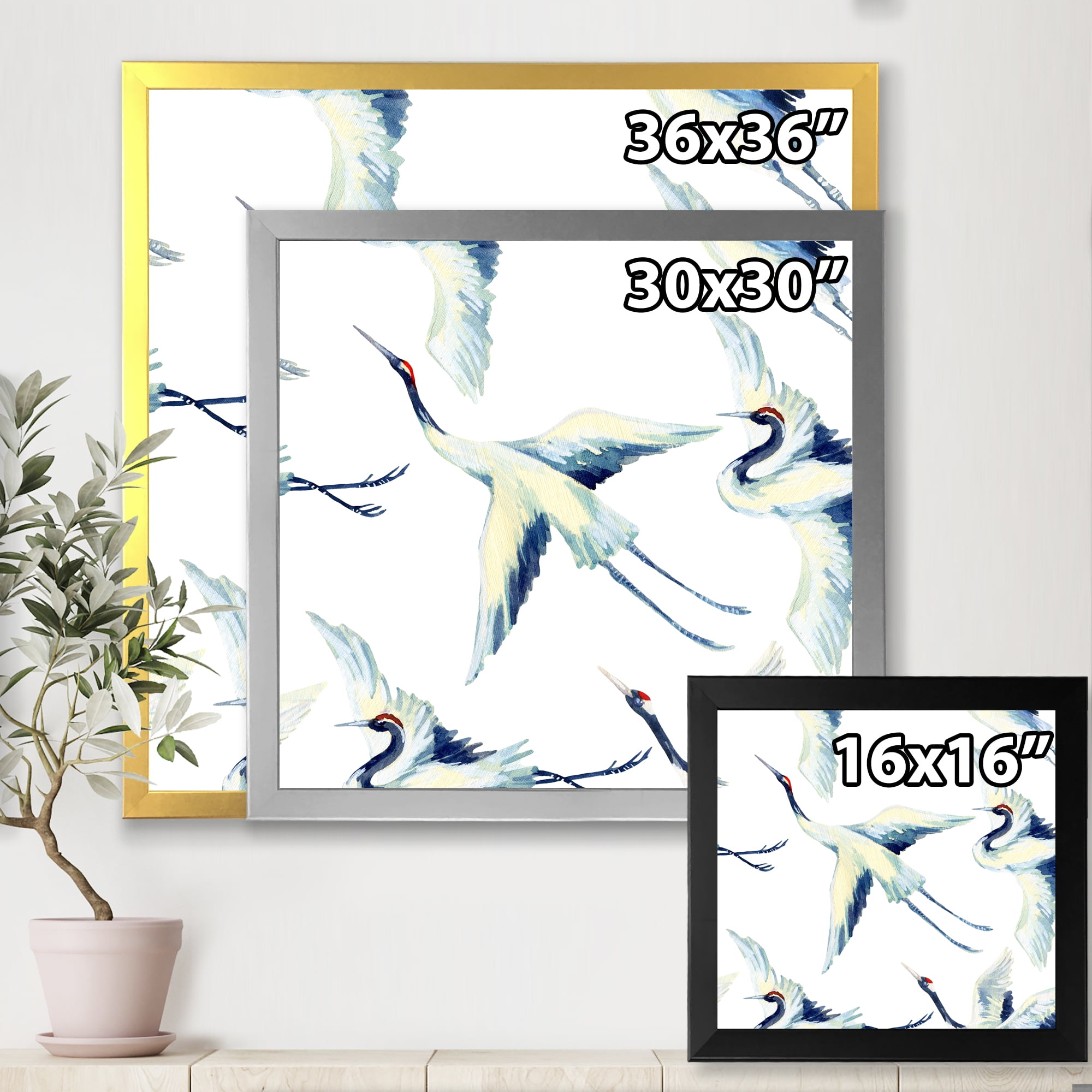 Designart 'Asian Crane Bird Impression I' Traditional Framed Art Print