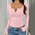 thumbnail image 4 of Women's Slim Fit Ribbed Knit Long Sleeve Henley Shirt Deep Scoop V Neck Tops with Lace Trim Going Out Shirts for Date Night Streetwear, Pink, XXXL, 4 of 9
