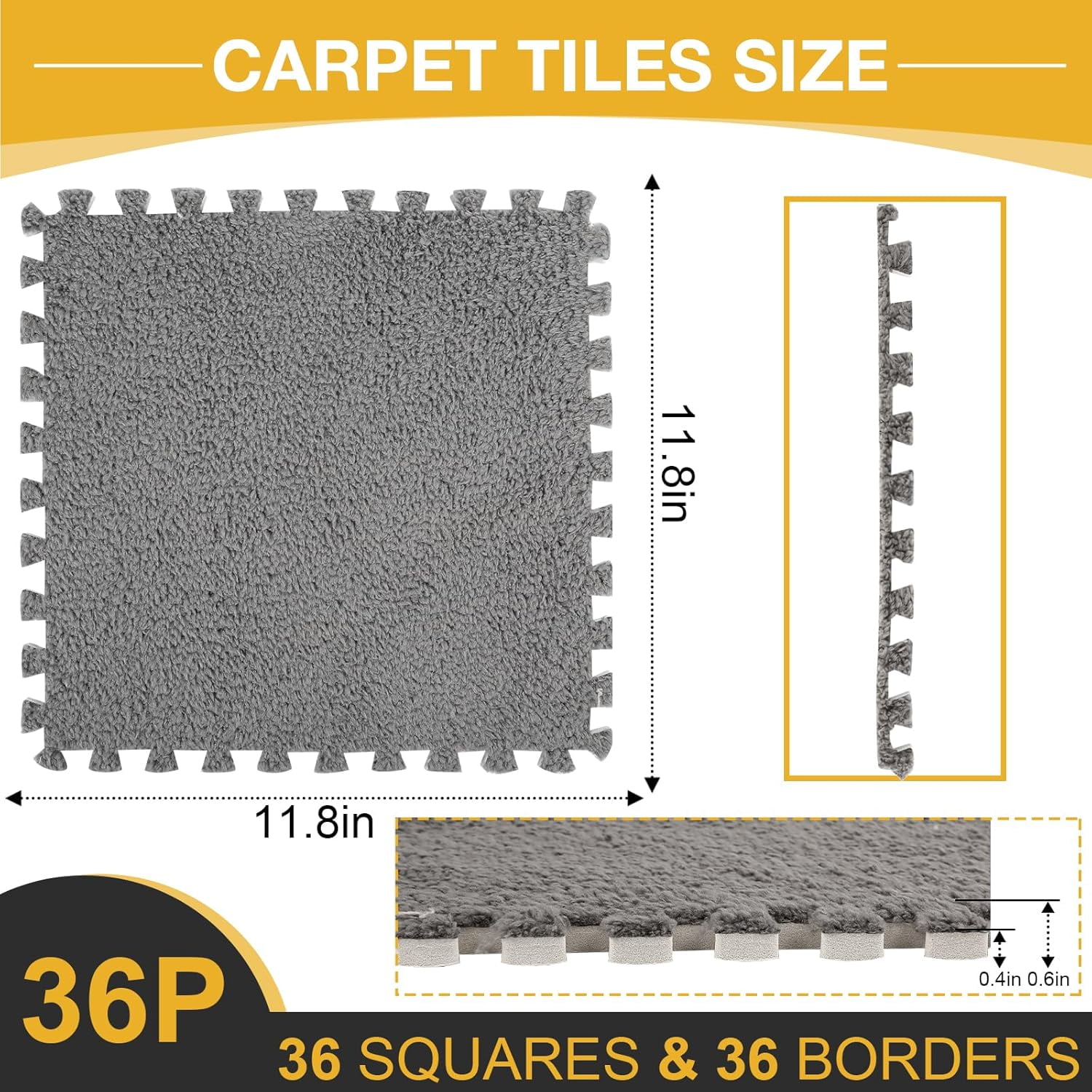 36 Pcs Plush Interlocking Carpet Tiles, Non-Toxic Foam Carpet Tiles for Toddler Baby, Anti-Slip, EVA Foam Interlocking Tiles for Floor, Nursery, Playroom, Purple, Light Brown, Pink