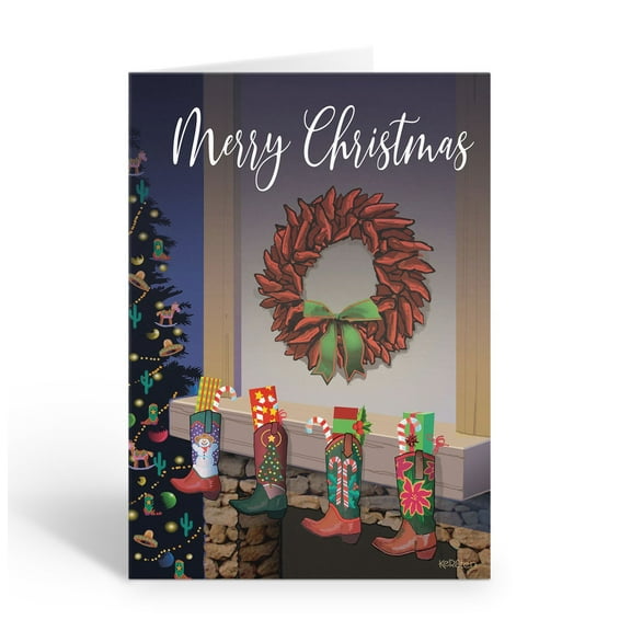 Cowboy Boots Stockings Christmas Card - 18 Holiday Cards & 19 Envelopes - 40096