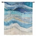 thumbnail image 2 of Blue Coastal Semi Sheer Curtains Drapes for Living Room, Bedroom, French Doors Window 63 Inches Long, Summer Beach Nautical Abstract Art Rod Pocket Chiffon Curtain Drapery Voile Draperies Panel, 2 of 6