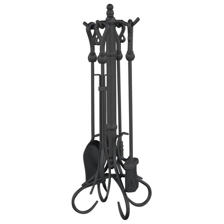 , F-1174, 5-Piece Olde World Iron Fireplace Tools Set with Heavy Crook Handles