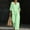 Green, variant on Womens Stripe Casual Two Piece Outfit V-Neck 3/4 Bell Sleeve Top Elastic Waist Wide Leg Pants with Pockets Loungewear Set Pink XL(XL)