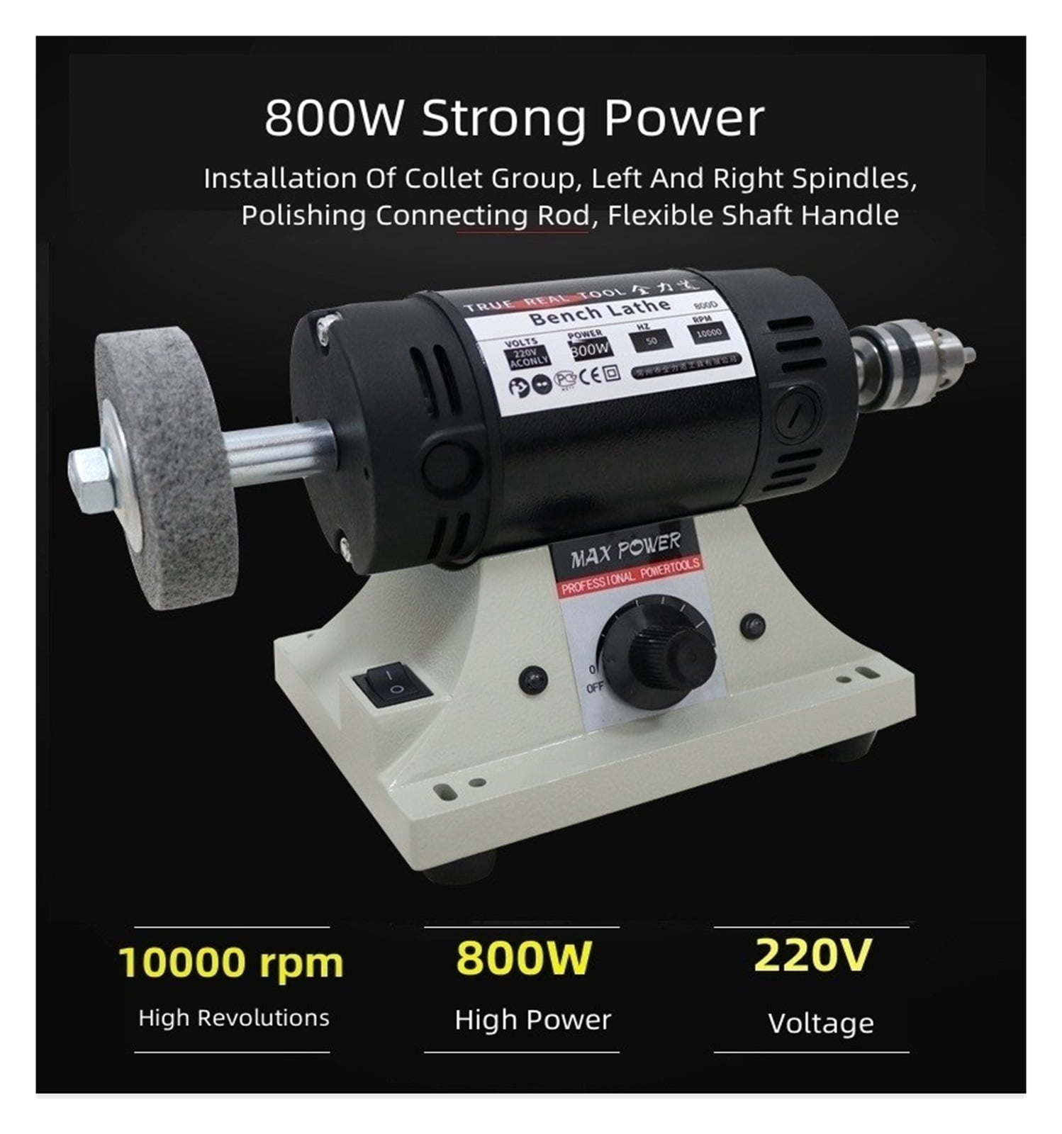 800W High-Power Bench Grinder, Electric Eoodworking Jade Carving Polishing Machine Grinder 0.3-4mm Flexible Shaft Handle ,Powerhouse Performance