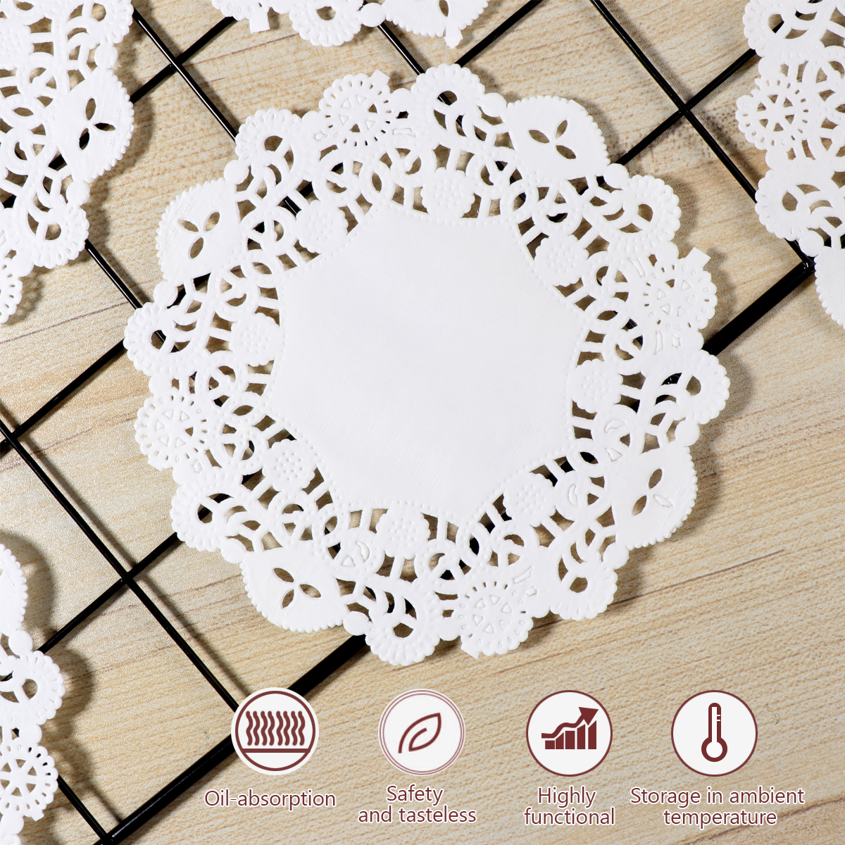 BESTONZON 100pcs Disposable Oil-absorbing White Lace Paper Doilies Cake Box Liner Packaging Paper Pad 5.5" (Random Pattern)