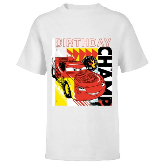 Disney and Pixar’s Cars Lightning McQueen Birthday Champ - Short Sleeve T-Shirt for Kids - Customized-White