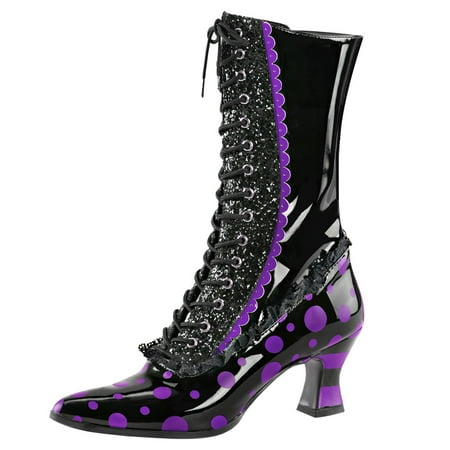 Womens Mid Calf Boots Black Purple Shoes Halloween Witch Boots 2 3/4 Inch Heel Womens Mid Calf Boots Black Purple Shoes Halloween Witch Boots 2 3/4 Inch Heel