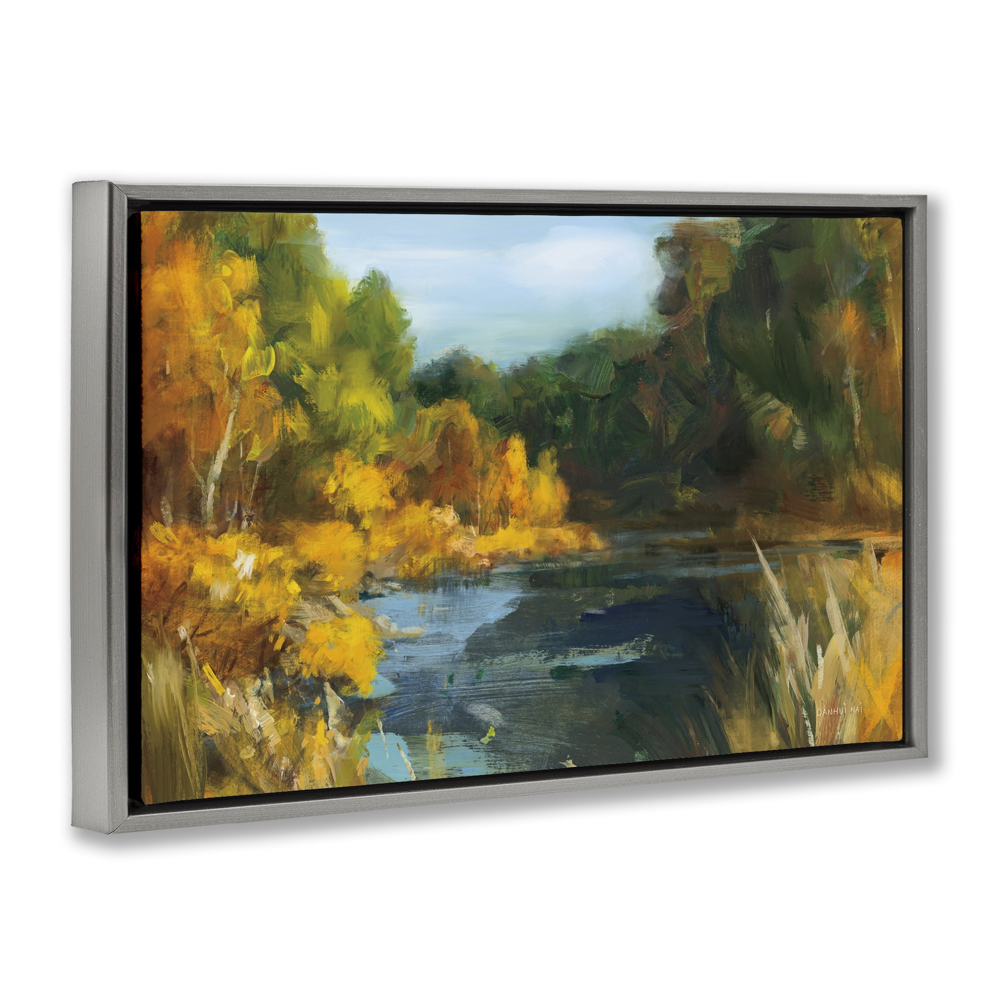 Stupell Industries Autumn River Bend Abstract Gray Framed Floater Canvas Wall Art, design by Danhui Nai