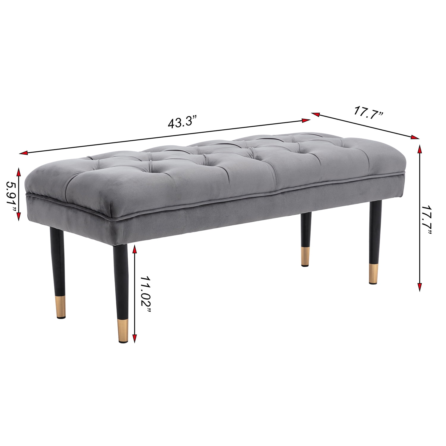 Kadyn Fabric Bench, Modern Velvet Button Ottoman for Living Room Entryway, Upholstered Bench with Metal Legs, Gray Kadyn Fabric Bench, Modern Velvet Button Ottoman for Living Room Entryway, Upholstered Bench with Metal Legs, Gray