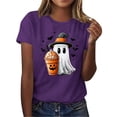 thumbnail image 4 of JOANKDMI Witch Ghost Halloween Shirts for Women Short Sleeve Pumpkin Spice Latte Graphic Tees Casual Fall Autumn Crewneck T-Shirt Novelty Holiday Party Tops, 4 of 6