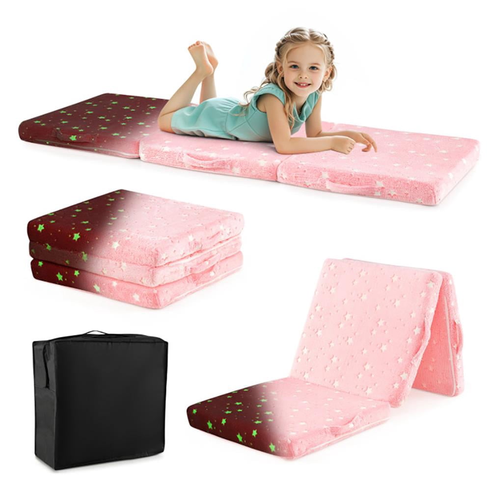Kadyn Foldable Floor Mattress for Kids with Washable Flannel Cover-Pink
