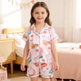 thumbnail image 2 of MEZZALL Outfit Sets Kids Girls Summer Pajama Short Sleeve Lapel Button Shirts Tops Shorts Tops And Shorts Comfy Homewear Cute 6 7 Printed Soft Children Fashion Clothes Sets, 2 of 9