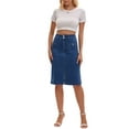 thumbnail image 2 of INSPIRE CHIC Women's Denim Skirt High Waisted Front Pockets Stretch Below Knee Length Jean Skirts S Light Blue, 2 of 6