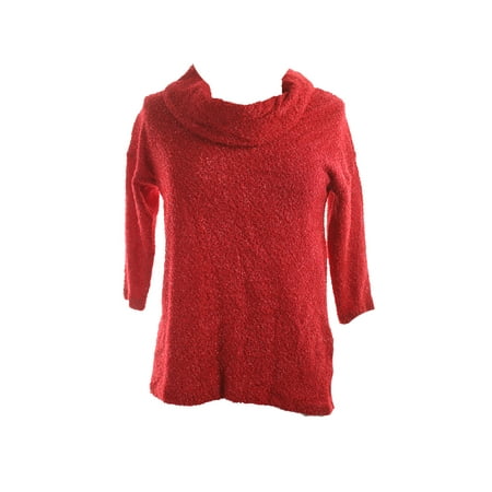 Style & Co. Petite Red Cowl-Neck Eyelash-Knit Sweater PM