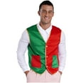 thumbnail image 3 of TiaoBug Men's Christmas Color Block Waistcoat Vest Tops Open Front Santa Claus Sleeveless Tops Red&Green M, 3 of 7