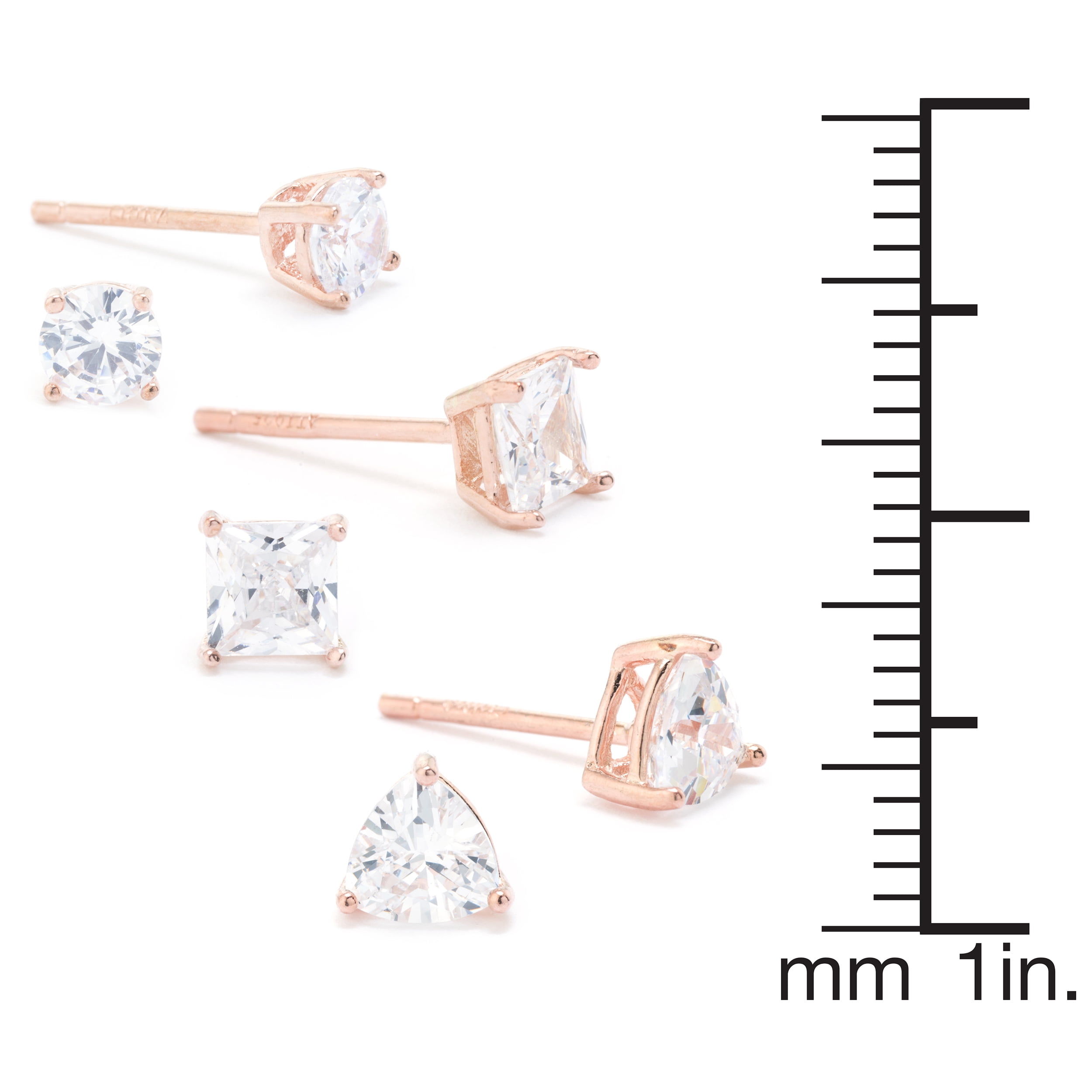 Marisol & Poppy Cubic Zirconia Trio Stud Earrings Set in Rose Gold over Sterling Silver for Women & Teens