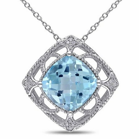 8 Carat T.G.W. Sky Blue Topaz and Diamond-Accent Sterling Silver Halo Pendant, 18