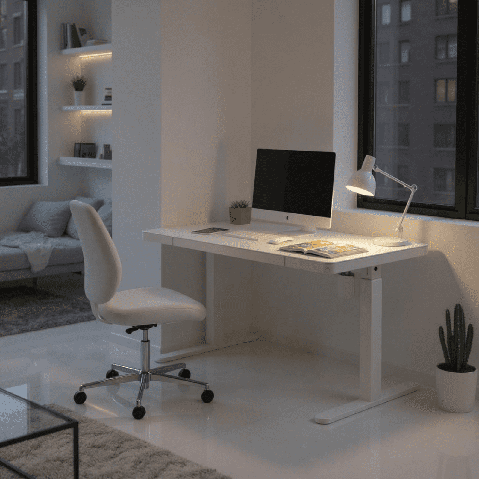 Homy Casa Height Adjustable 48" Electric Standing Desk with Glass Top and Drawer for Home Office