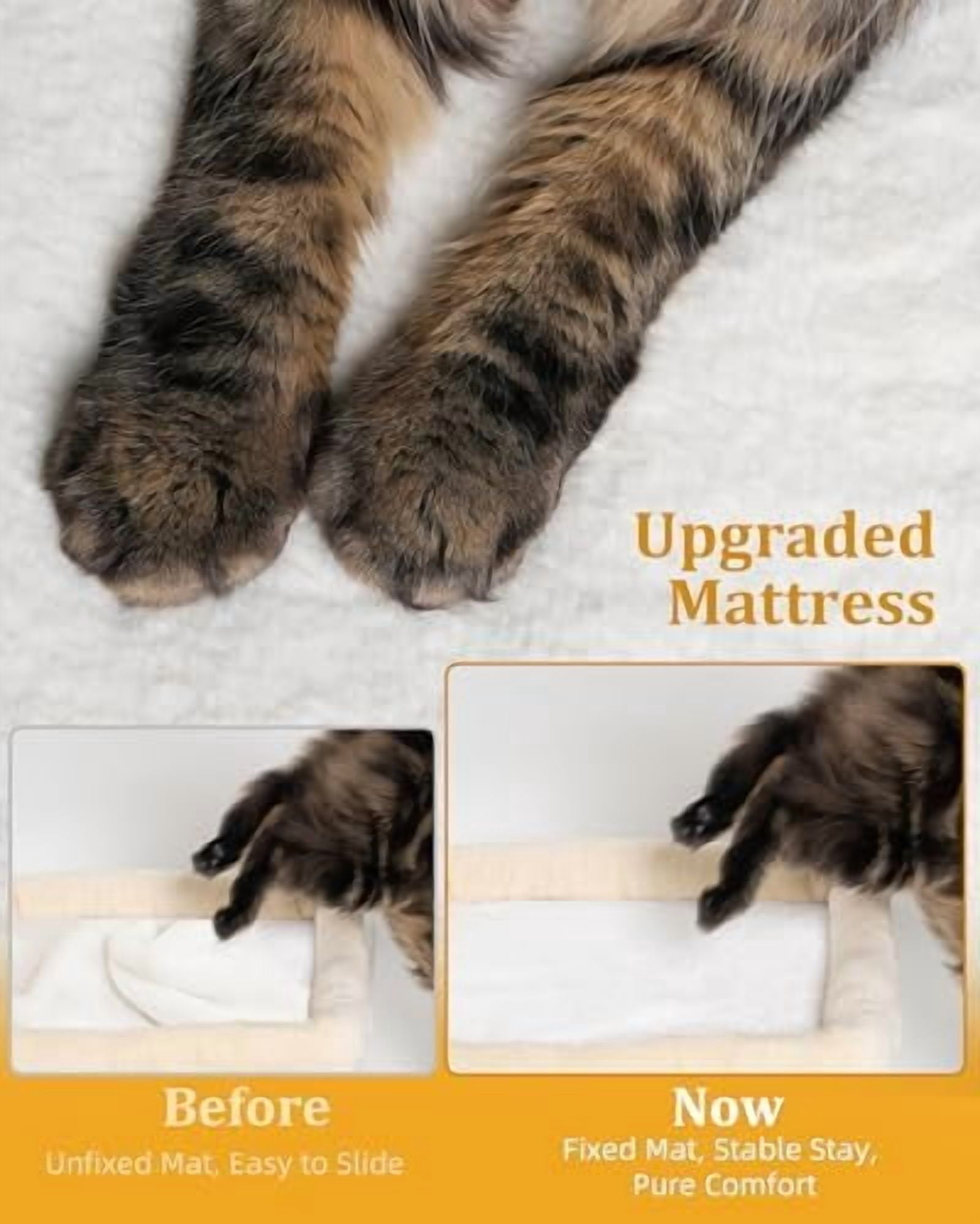 Small Cat Tree Tower for Large Cat, Cat Bed House with Large Perch for Adult Cats, 20 * 16.5 Inch Big Platform for Indoor with Super Cozy Soft Mat, Large Cat Condo with Scratching Post, Beige