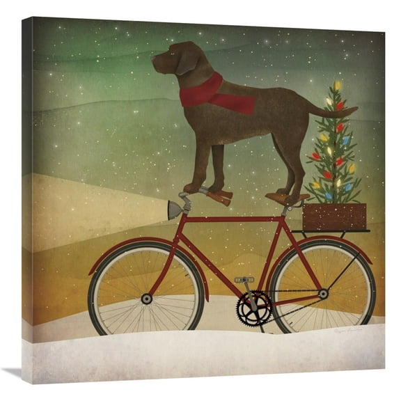Global Gallery's 'Brown Lab on Bike Christmas' By Ryan Fowler Stretched Canvas Wall Art