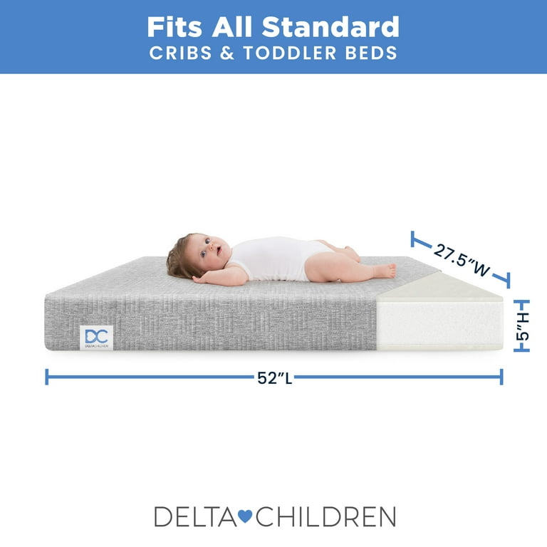 Delta Children Sweet Beginnings Dual Sided Baby Crib Mattress and Toddler Mattress GREENGUARD Gold and CertiPUR US Certified Firm Plant Based Foam
