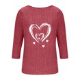 thumbnail image 3 of Womens 3/4 Sleeve Tops Ribbed Knit Slim Fitted Tight Shirts Crewneck Basic Tee Tshirt 2025 Fall Casual Outfits Thanksgiving Heart-patterned Lightweight Tops Blouse as Women's Gift, 3 of 6
