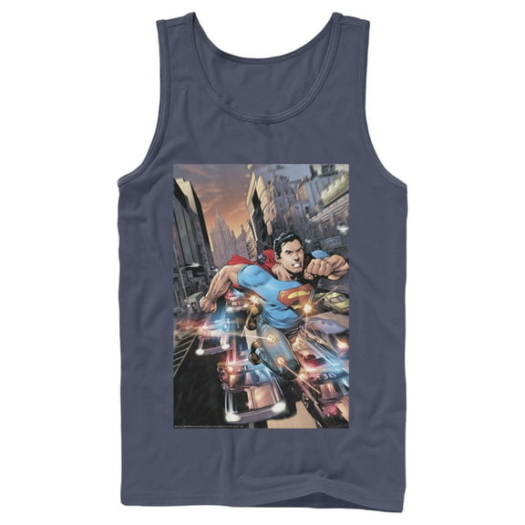 Men's Superman Hidden Hero Glimmer Tank Top Navy Blue Medium