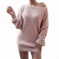 thumbnail image 3 of Women'S Off Shoulder Lantern Long Sleeve Sweater Dress Fall Loose Ribbed Knit Solid Mini Jumper Pullover Dresses Pink M, 3 of 9