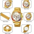 thumbnail image 6 of Men's Luxury Gold Watch Colored Diamonds Stainless Steel Waterproof Date Quartz Movement Bold Sports Fashion Accessory for Men, 6 of 9