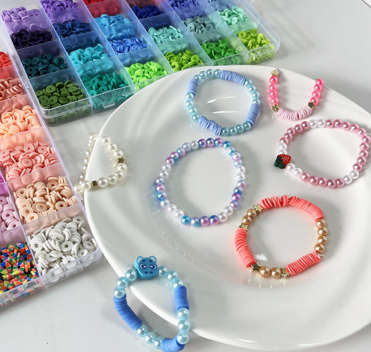 Bracelet Making Kit Flat Beads Pearl Beads for Jewelry Making Kit, 6mm Bead DIY Arts and Crafts Kit Gifts Christmas Birthday 7180Pcs