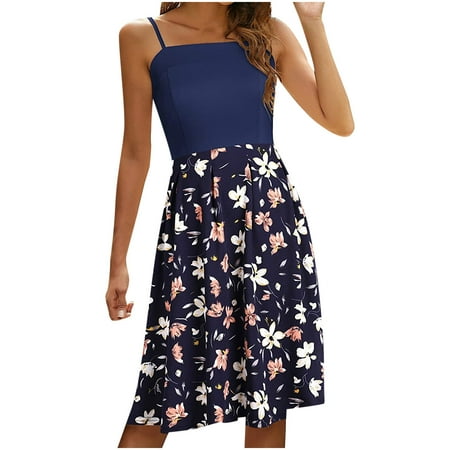 

Long Sleeve Dress for Women Pink Dress for Women Women Trendy Splicing Sleeveless Strapless Printed Knee-Length Dress on Clearance Dress Pants Women Flower Girl Dress Blue M
