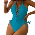 thumbnail image 2 of OSFVNOXV Lace Up Swimsuit for Women One Piece Bikini Deep Plunge V Neck High Cut Bathing Suit Side String Halter Monokini Swimwear, 2 of 3