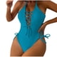 thumbnail image 2 of Trajes de baño de una pieza para mujer, traje de baño de bikini con tirantes y espalda descubierta de color liso para mujer, 2 of 3