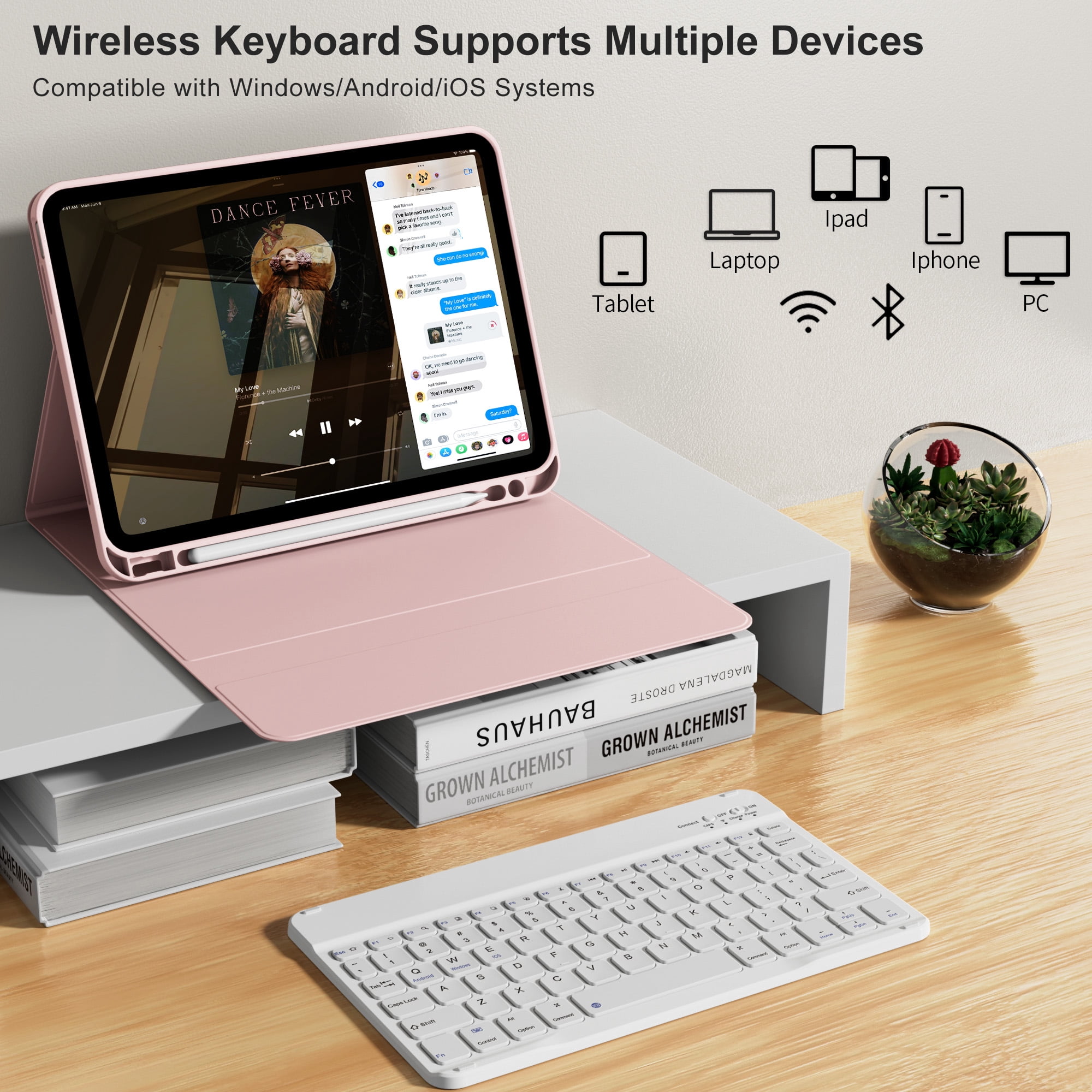 KVTVOU Keyboard Case for iPad A16 11 inch 2025 / 10th Generation 10.9 inch 2022, Detachable Wireless Keyboard Cover with Pencil Holder for iPad 11/10th Gen, Pink