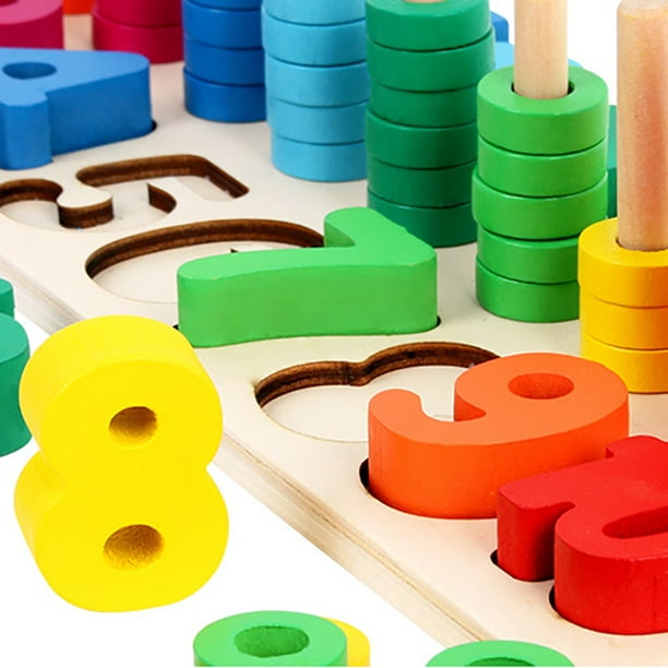 Enfants Bois Tri Puzzles Jouets Forme Trieuse Nombre et Mathématiques Empilage Blocs Tout-Petits Apprentissage Jouets Cadeau, Montessori Jouets pour les Tout-Petits, l'Enseignement Préscolaire, Jouet de l'Éducation Précoce