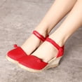 thumbnail image 3 of Modisza Closed Toe Wedge Sandals for Women Elastic Ankle Strap Platform Espadrilles Low Heel Walking Shoes for Summer Outdoor Red 5, 3 of 7