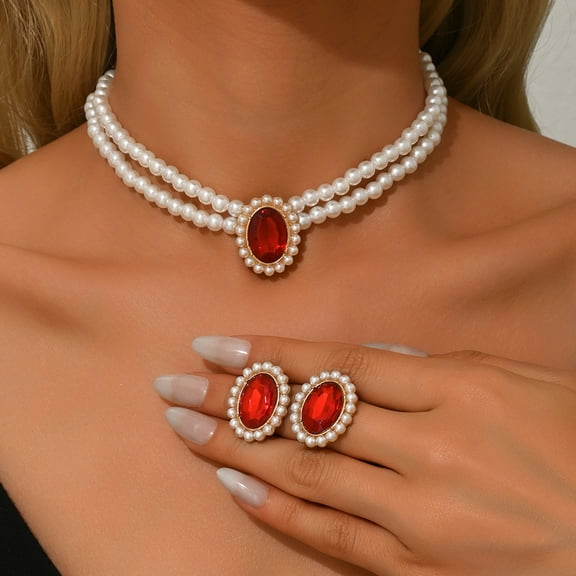 Sunyuer Pearl Necklace Jewelry Set Wedding Pearls Earrings Necklaces Set Bridal Crystal Jewelry for Women