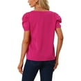 thumbnail image 3 of INSPIRE CHIC Women's Satin Blouse V Neck Short Puff Sleeve Casual Tops L Hot Pink, 3 of 6