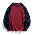 thumbnail image 4 of XRoczxe Men Raglan Color Block Long Sleeve T-Shirt, Casual Crew Neck Contrast Pullover Top, Loose Fit Basic Layer Shirt for Winter Daily Wear Red, 4 of 5