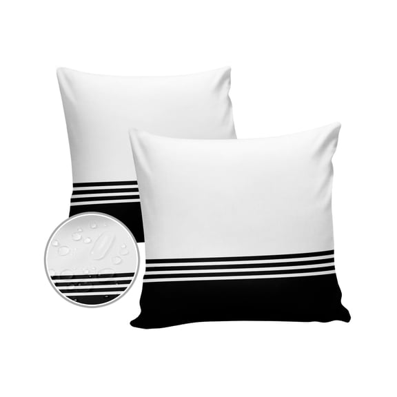 Pack of 2 Outdoor Pillow Covers, Modern Art Black White Simple Striped Farmhouse Waterproof Square Throw Pillowcase Cushion Decorative Pillow Covers for Couch Patio Tent, 16x16 in