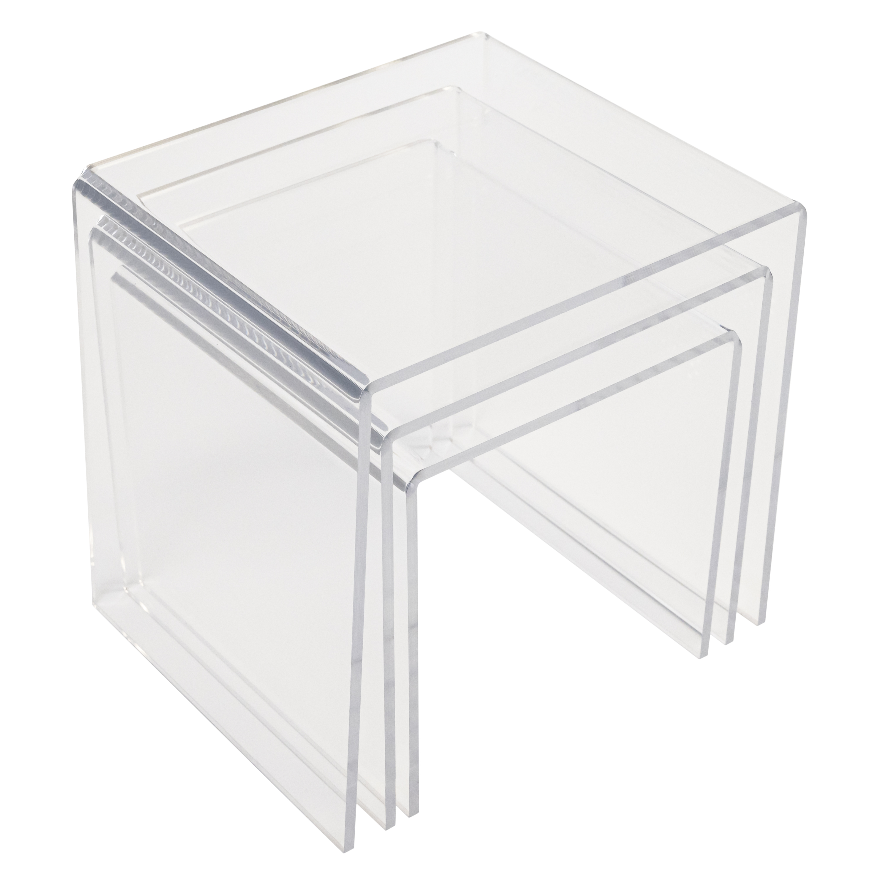 Set of 4 Clear Acrylic Nesting Display Risers 12″ L x 12″ W x 12″ H and