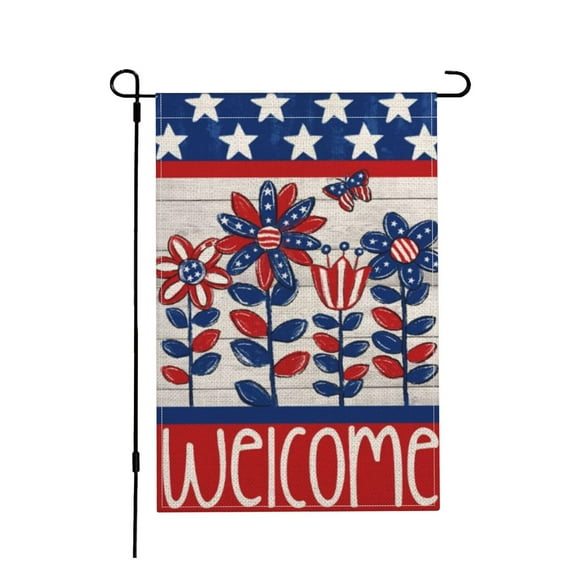 4th of July Patrioctic Welcome Floral Garden Flag 12x18 Inch Double Sided USA Flag Independence Day Outside Yard Party Decoration