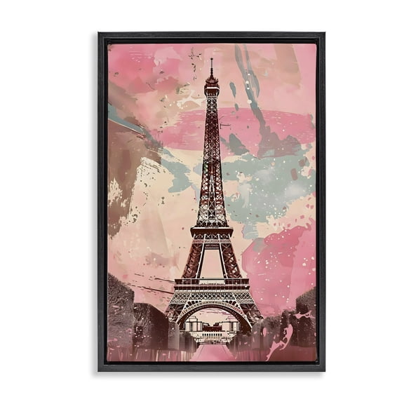 Stupell Industries Parisian Tower Pink & Blue Black Framed Floater Canvas Wall Art, design by Creative Studio