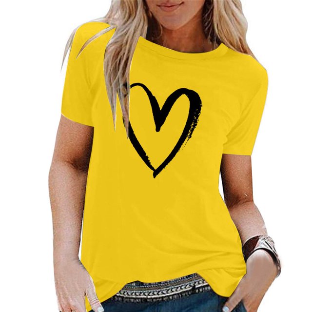 Fiudx Liquidación de Ofertas Flash Camisa de Manga Corta con Estampado de Corazones de Verano para Mujer, Blusa Informal con Cuello Redondo