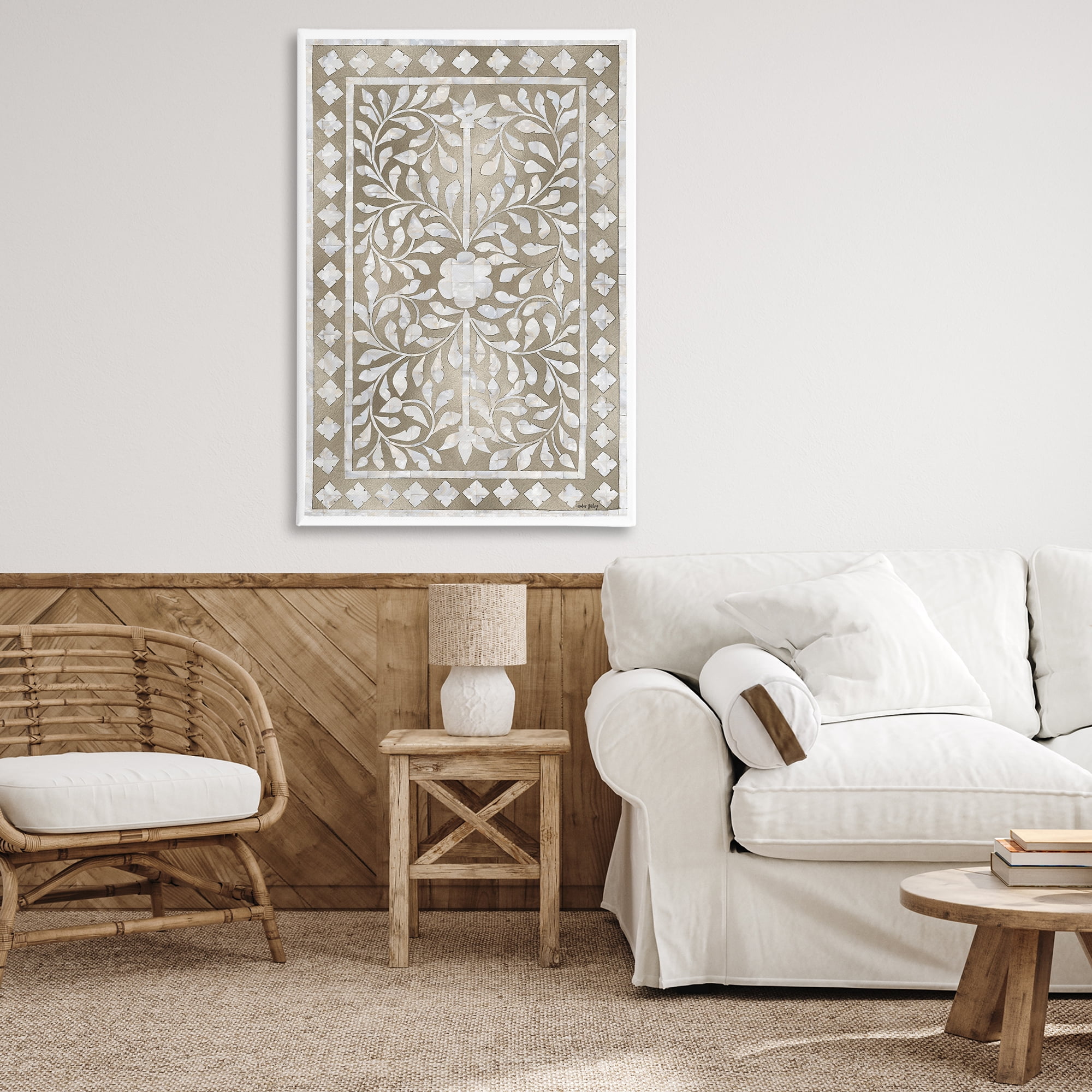 Stupell Industries Arabesque Bohemian Pattern Botanical & Floral Painting Gallery Wrapped Canvas Art Print Wall Art, 30 x 45