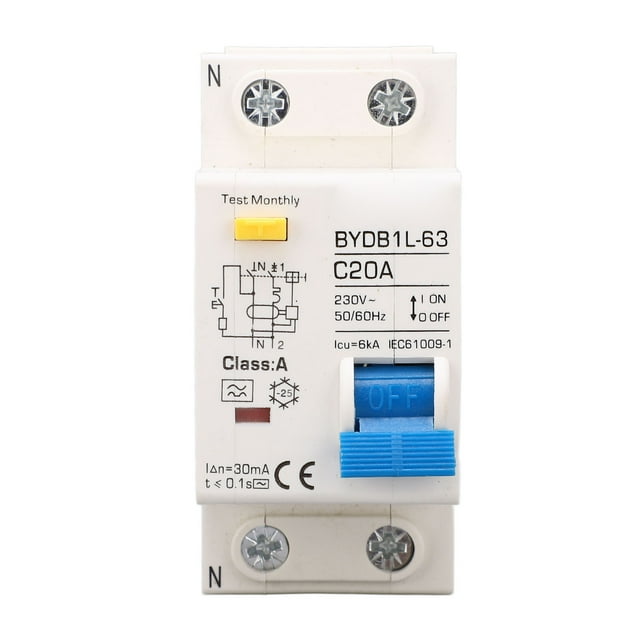 Interruptor De Protección Contra Fugas, Disyuntor 1P Apagado Automático Montaje En Carril DIN CA 230 V 20 A Tipo A Para Proyectos De Red
